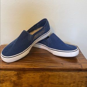 Navy crochet double decker slip on sneakers